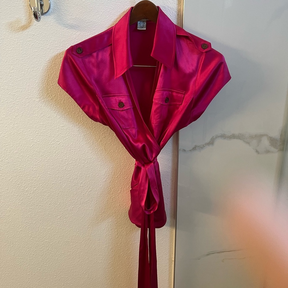 Pink silk wrap shirt